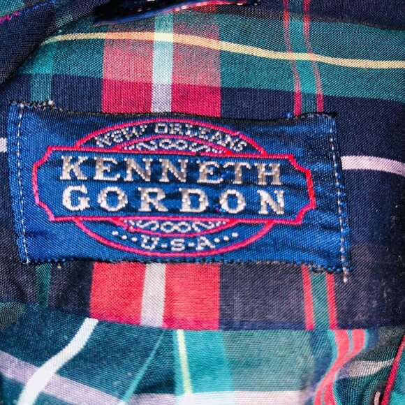 Vintage Kenneth Gordon Mens M Shirt Green Red Blue Plaid Long Sleeve Button Up - Picture 8 of 8